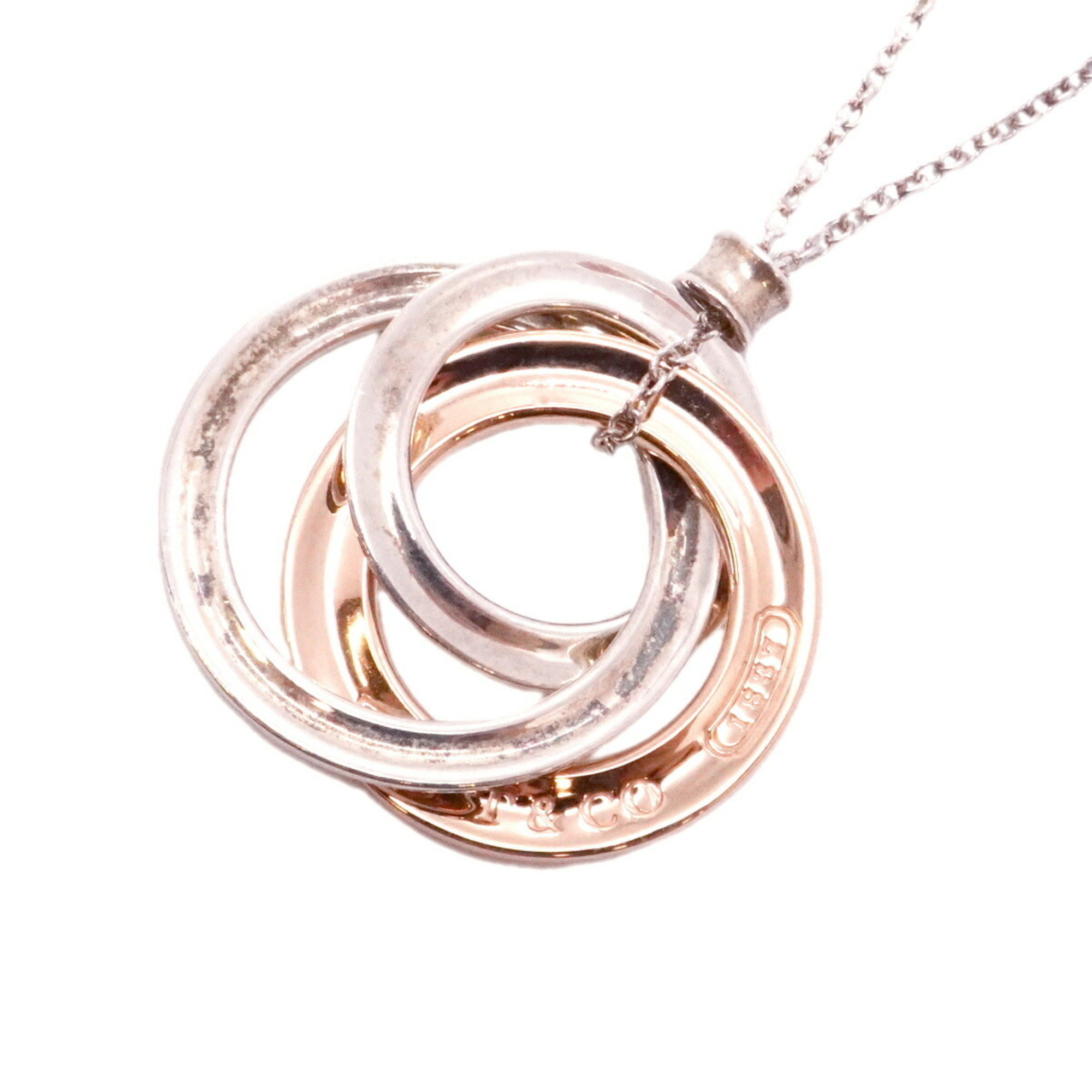 Tiffany & Co. Necklace 1837 Interlocking Sterling Silver 925 Rubedo Metal Wom...
